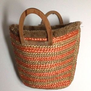 Antik Kraft Jute Tote Bag Braided Woven NWT